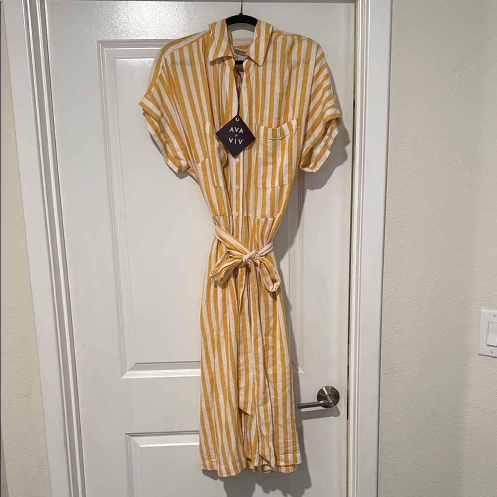 Ava & Viv Yellow Wrap Midi Dress with Polo Collar